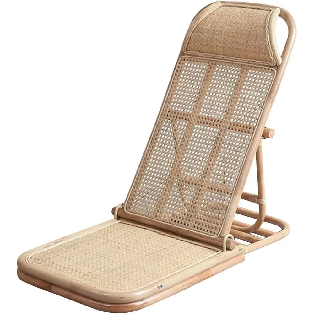 Silla de Ratán Plegable de 4 Posiciones Ajustables, Silla de Playa Plegable, Silla de Descanso Tipo Tatami para el Hogar y la Oficina