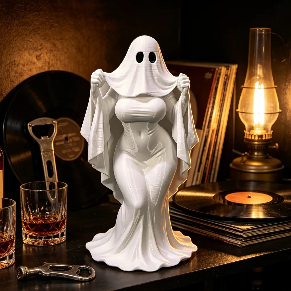 Halloween 3D Printed Realistic Ghost Girl Figurine, Scene Model Statue, Bookshelf & Computer Desktop Ornament, Collectible Figure Gift for Decoration