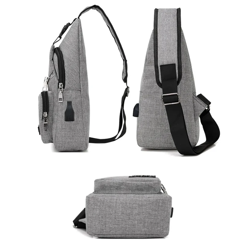 Bolso de pecho de lona para hombre, bolsa cruzada informal con carga USB, deportes, ciclismo, correr, fiesta, viaje, 2024