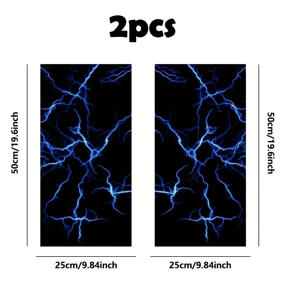 2-Piece Set - Waterproof Sunscreen Car B-Pillar Sticker --- Durable Vinyl Material D Blue Lightning Pattern