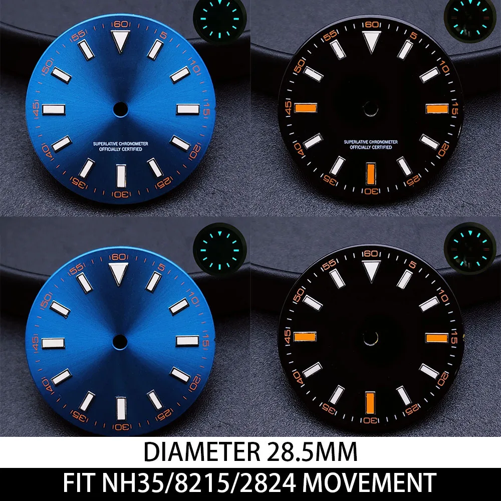 

28.5mm Lightning Seconds blue-green luminous dial green hands Fit For NH35 NH36 ETA 2824 8215 movement watch parts accessories