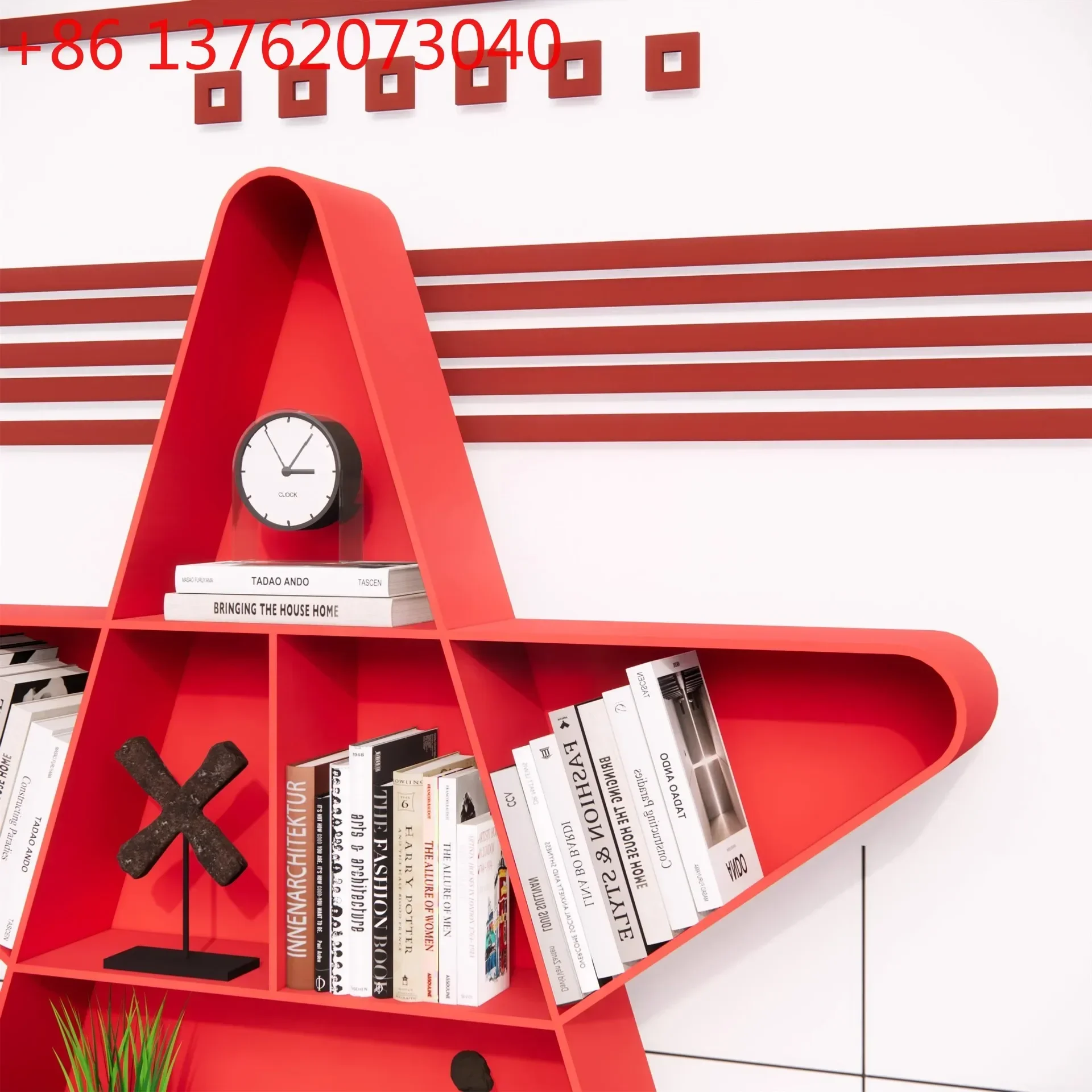 TTwrought iron red theme party building bookshelf cultural display publicity rack party member activity room bookcase meeting