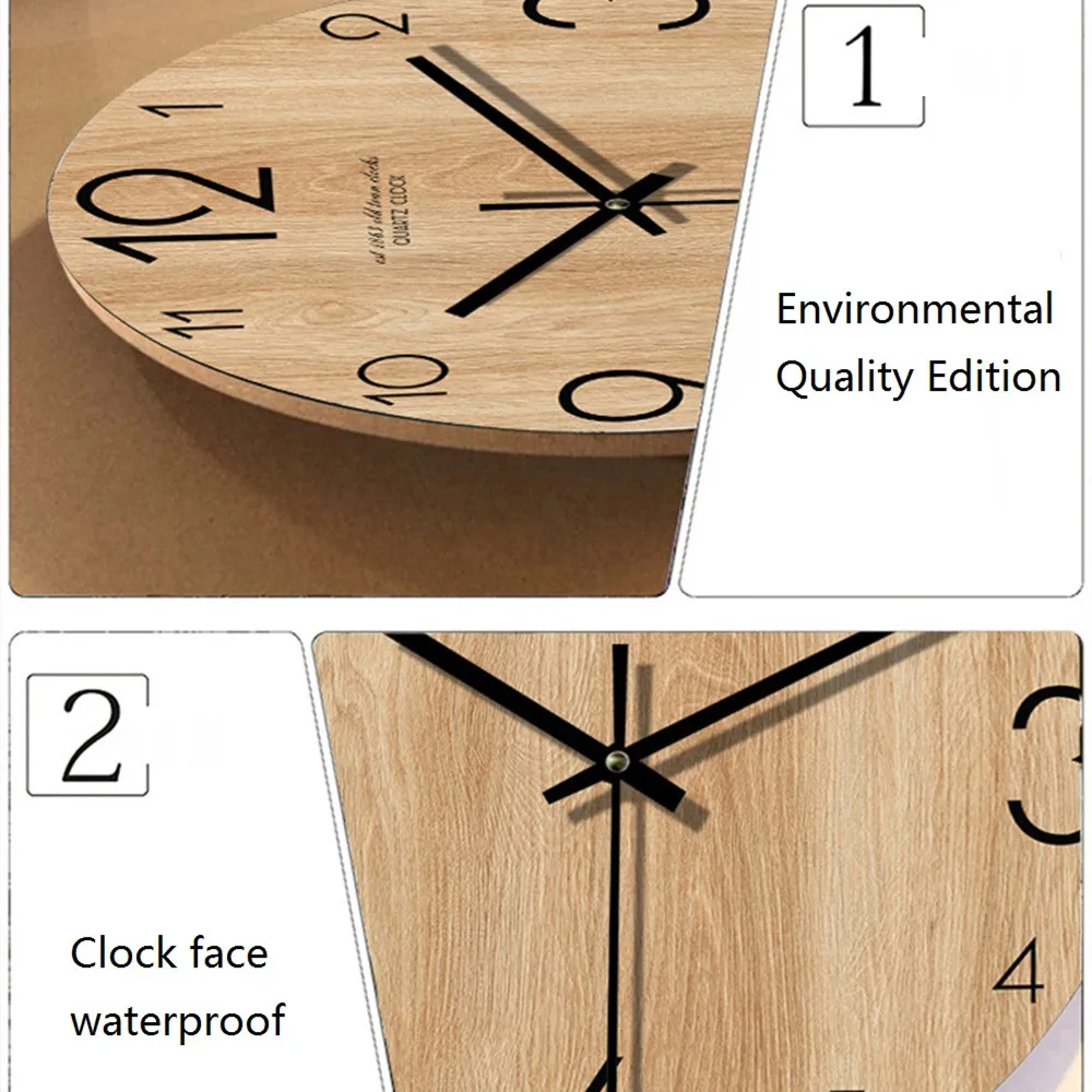 Vintage Wood Grain Wall Clock Dial Simple Living Room Silent Clock Creative  Large Number Wall Hanging Watch Home Decoration