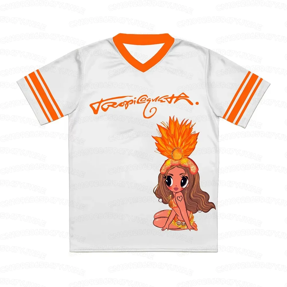 Sommer Herren Damen Karol G Trikot Fußballtrikot V-Ausschnitt Kurzarm T-Shirt Unisex Streetwear Mode T-Shirt Oberteile – Detail 4