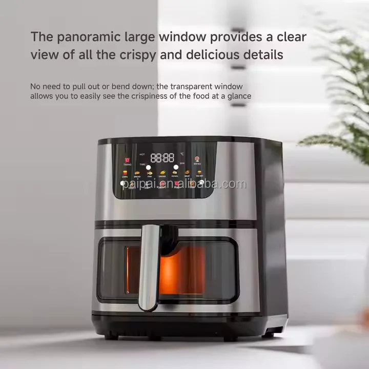 Freidora de aire francesa de acero inoxidable, electrodomésticos inteligentes de gran capacidad de 15L, ventana Visual de forma cuadrada para el hogar