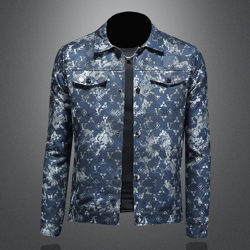 

Men's Casual Slim Fit Printed Jaet Large Size Faionable Floral Patterned Outerwear Polyester Fabric Long Sve Zipper Cl...
