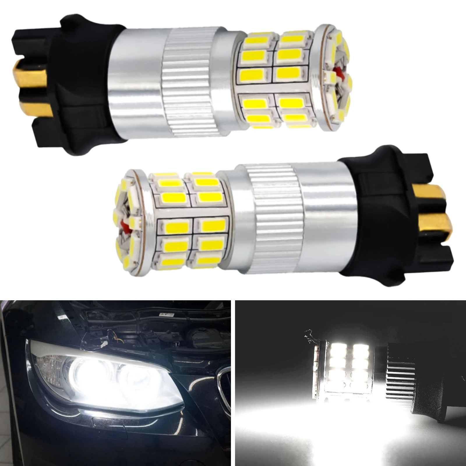 2pcs Canbus PW24W PWY24W LED Bulbs 3014 30smd Turn Signal Light Daytime Running Light DRL 6000K Xenon White Error Free 12V 24V