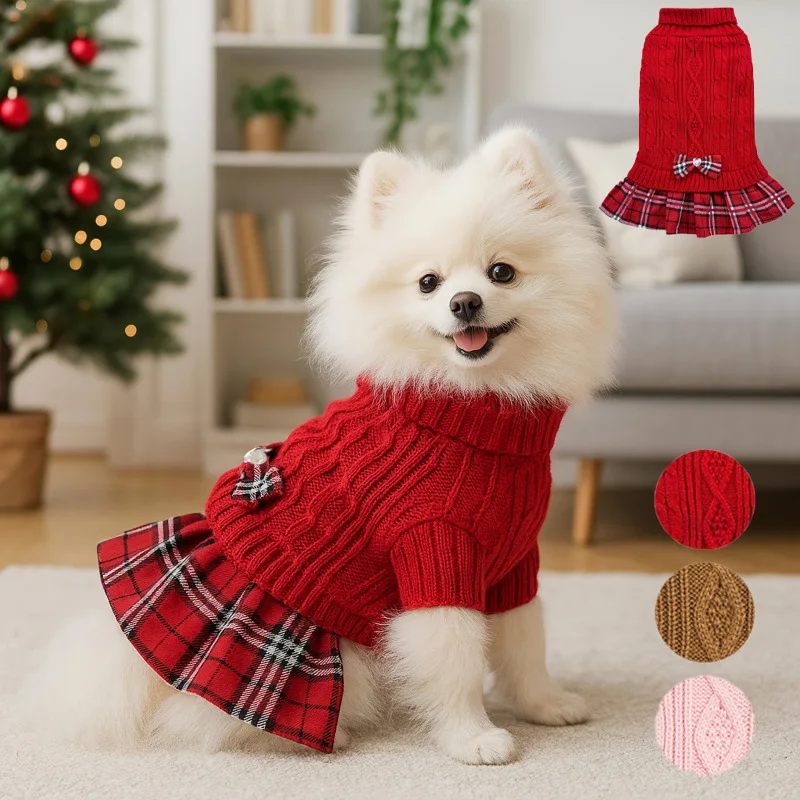 

1pc Dog Sweater Dress For Small Dogs Winter Warm Dog Turtleneck Sweater Soft Puppy Knitwear Clothes Cute Doggie Dresses