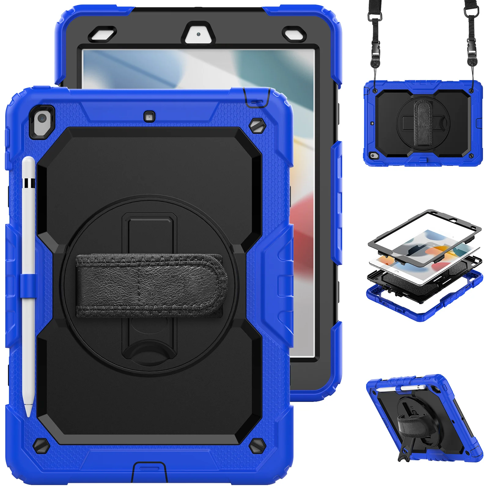 For iPad 10.2 2021 9th Generation Case mini 6 5 Air4 Pro12.9 9.7 2018 6th Heavy Duty Rugged Cover+Kickstand Hand Shoulder Strap