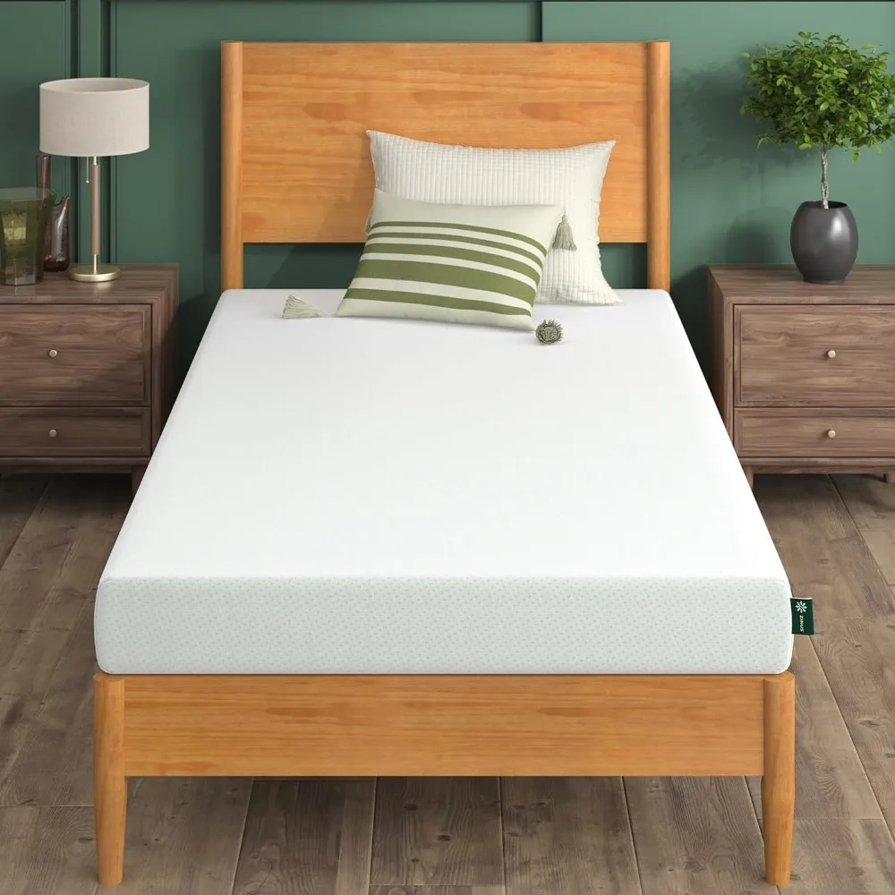 6 Inch Green Tea Memory Foam Mattress, Twin, Fiberglass Free, Patented Custom Contour Support, Sturdy Base Foam,