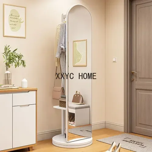 Solid Wood Full-Body Floor Mirror Coat Rack Integrated Household Bedroom Rotatable Full-Length Mirror Affordable Luxury Style