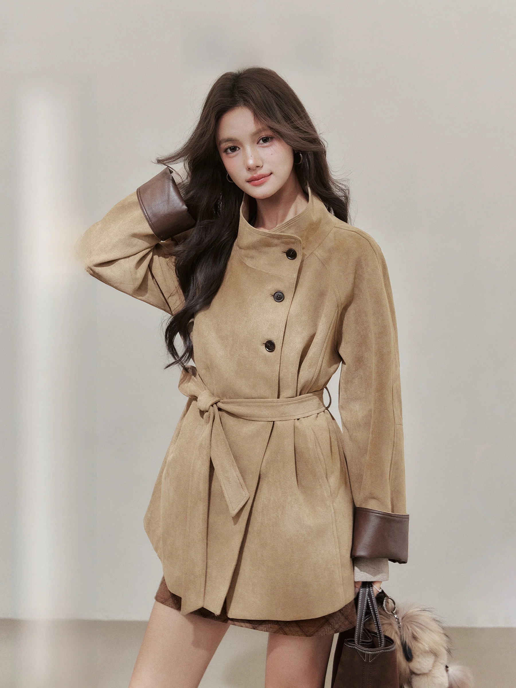 

Anhui Old Dr Suede Jaet ort Женское пальто с воротником-стойкой, зимнее пальто в стиле ретро для поездок на работу, длинное свековое цветное пальто на пуговицах