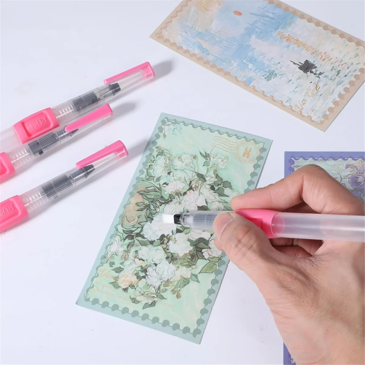AA98 6Pcs Brushes for Painting Watercolor Brush Fountain Pen Nylon Paint Brush Set for Calligraphy Art Supplies Pink view 2