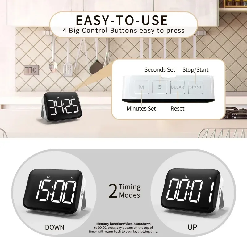 Kitchen Timer Digital Screen Timer Display Square Cooking Count Up Count Down Alarm Clock Sleep Stopwatch