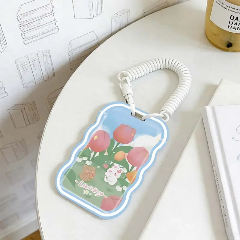 Card Sleeve for Photo Protector Student Bus/Meal Card Protection Case Kpop Photocard Holder Stretchable Spring Cord