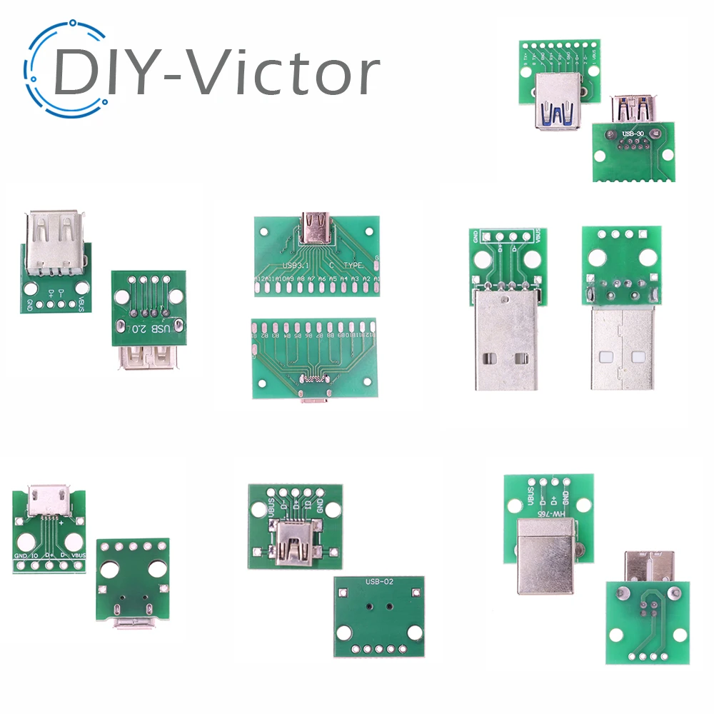 5pcs USB Male Connector / MINI MICRO USB to DIP Adapter female connector 2.54 Connector B Type-C USB2.0 3.0 Female PCB Converter