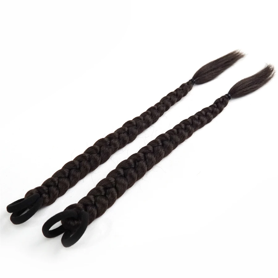 Correa de trenzas de boxeo, cola de moño sintético con banda de goma, Anillo para el cabello de 16 pulgadas, trenza de ganchillo pequeña, extensiones de coleta negra