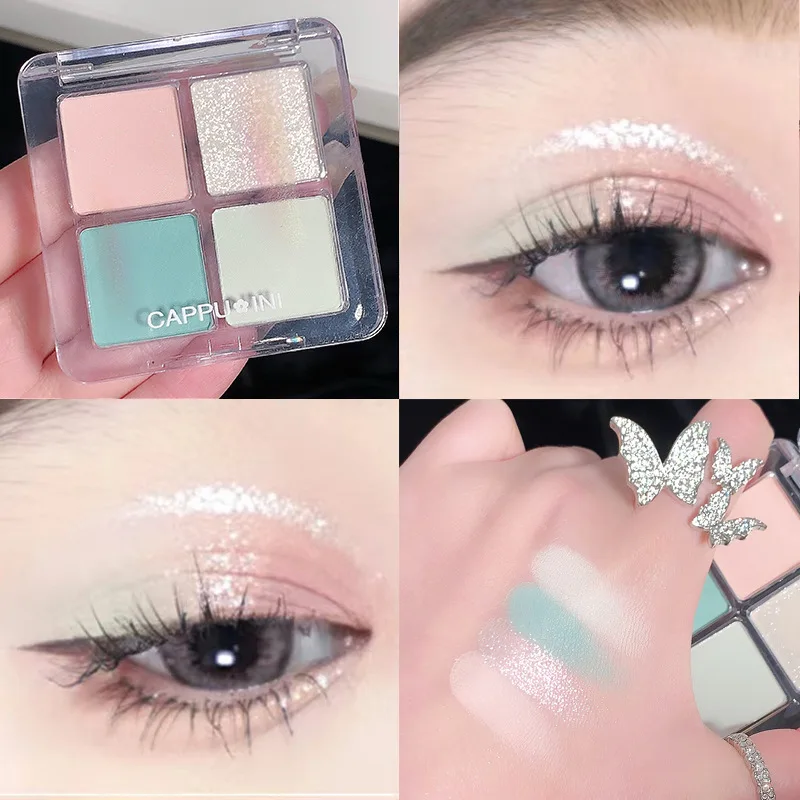 لوحة ظلال عيون بأربعة ألوان، كتاب أحمر صغير لامع ولامع، نفس ظلال العيون المقاومة للماء، مستحضرات تجميل لامعة على شكل دودة القز #2