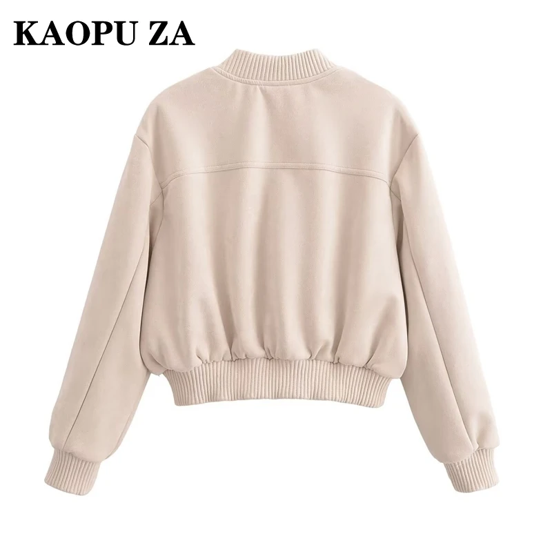 KAOPU ZA 2024 New Autumn Women's Fashionable Suede Effect Pilot Jacket Casual European American Style Outerwear