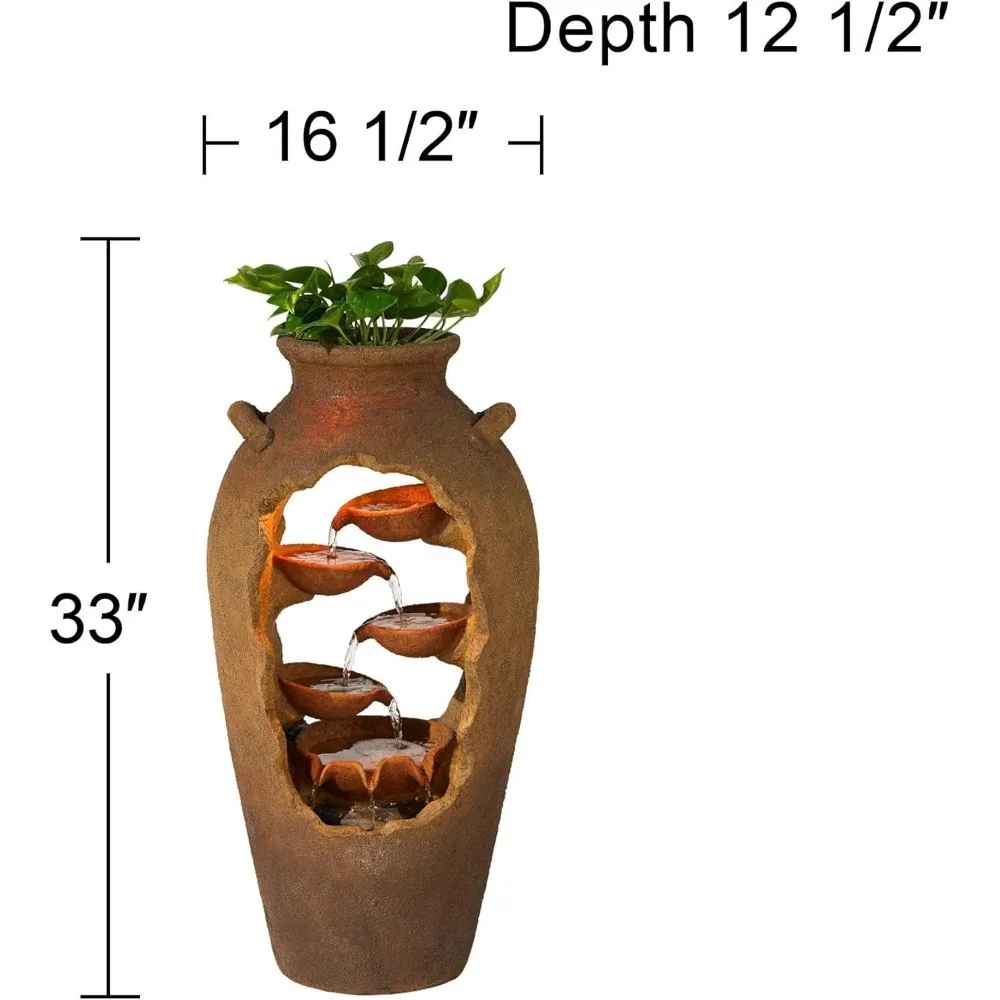 Каскад в деревенском стиле, уличная напольная урна, водопады, фонтан высотой 33 дюйма со светодиодной подсветкой и декор для цветов для сада, патио, двора, дома