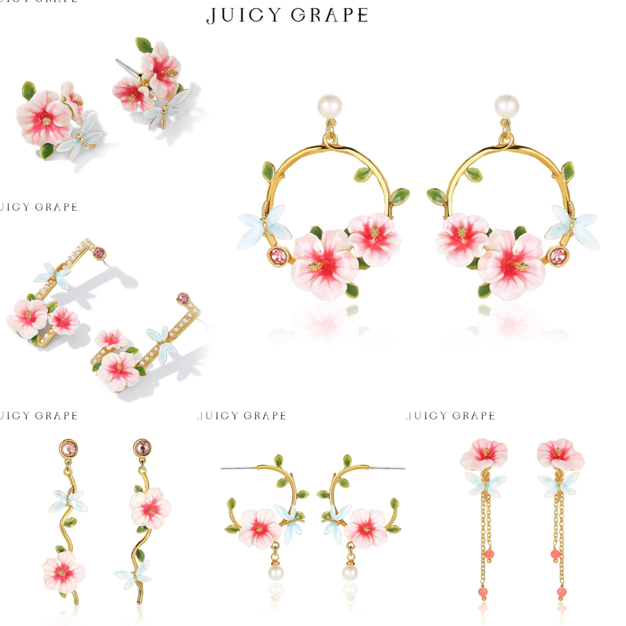 

Juicy Grape Hibiscus Enamel Stud Earrings For Women with Gold-Plated Sterling Silver Studs Party Enamel Fine Jewelry Gifts
