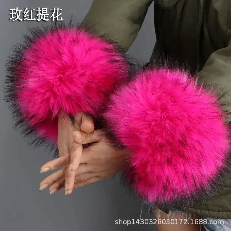Faux Fur Cuff Warmer Lady Natural Fur Sleeves For Women Furry Luxury Jackets Oversleeve High Quality Wrist Wristbands