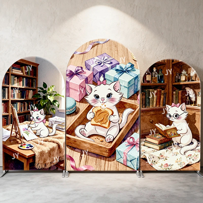 

Marie Cat Arch Backdrop Cover Gift Book Scene Cartoon Theme Kids Birthday Baby Shower Photo Booth Decor Background