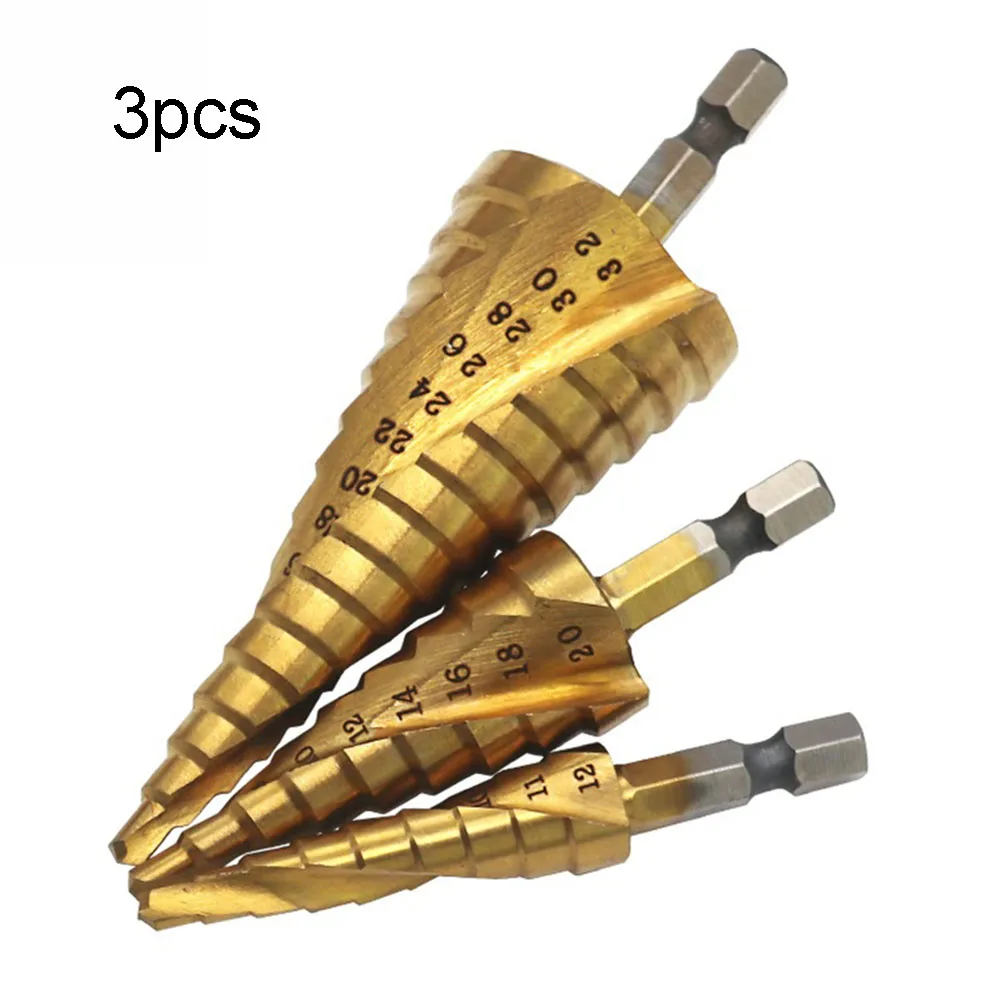 

High-speed Steel Stepped Taper Drill Bit Pagoda Spiral Step Drill Taper Bit Metal Hole Opener Drill Bit Set 4-12/20/32mm