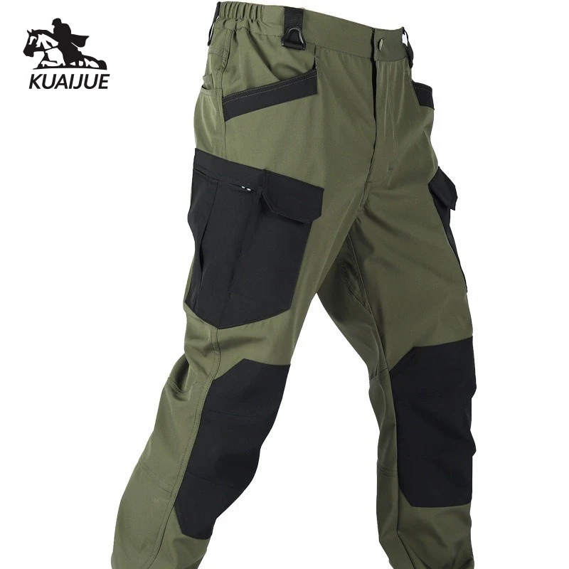Men's Casual Pants with Fleece Lining Quick-Dry Loose Fit  Multi-Pocket Four-Way Stretch Casual Long Trousers Waterproof and Wa