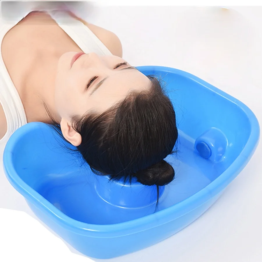 Large Neck Rest Hair Washing Basin Bowl Sink Drain Tube Handicap Bed Basin Portable Shampoo Basin for The Disabled Bedridden