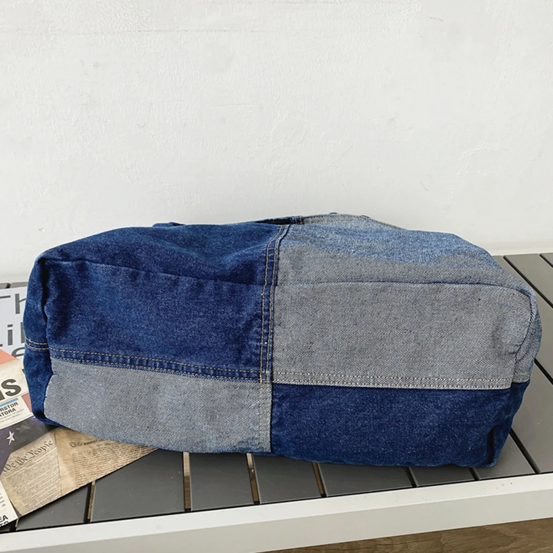 Borsa a tracolla di grande capacità per donna borse a tracolla Patchwork oversize borsa a tracolla di tendenza borsa a tracolla intrecciata in Denim