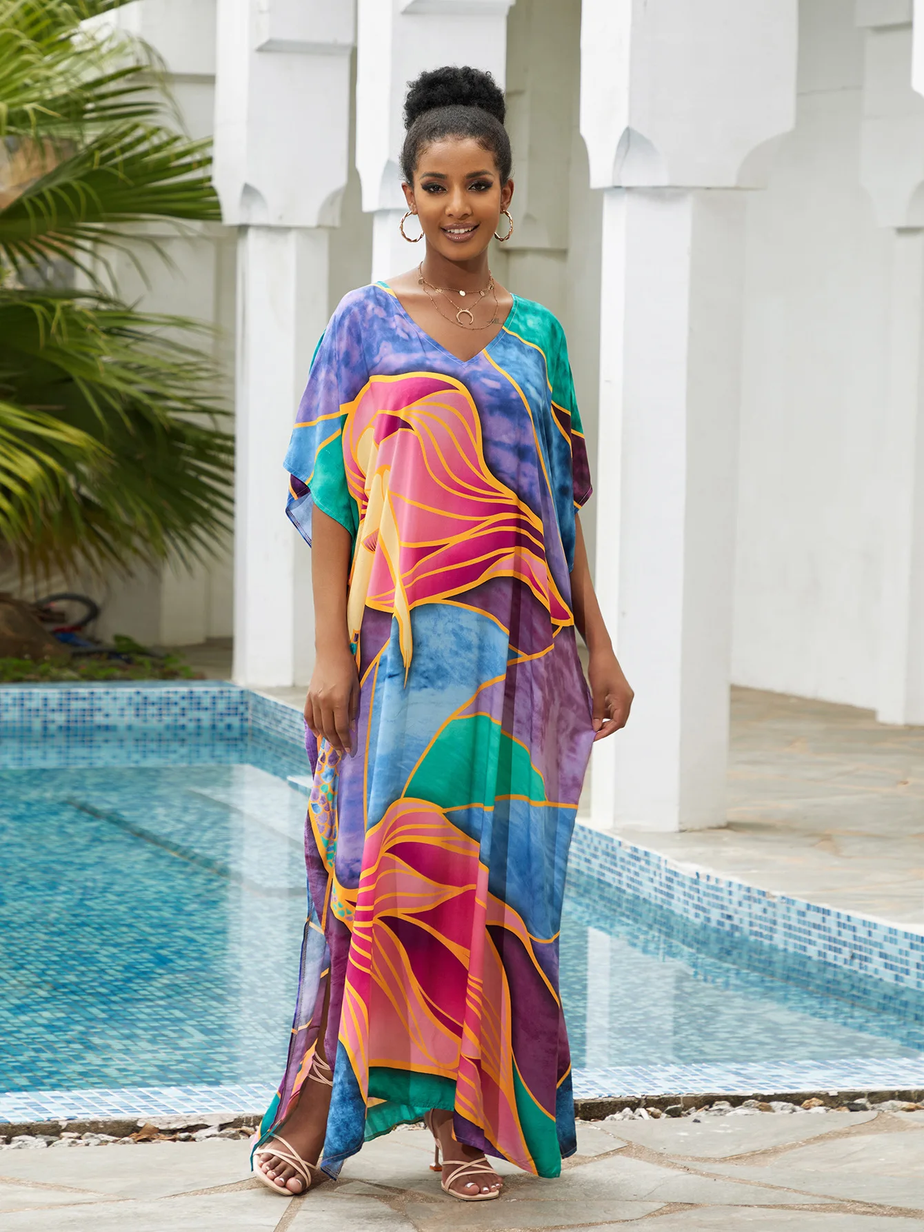 Beach Cover Ups for Swimwear Mermaid Printed Kaftans for Women Summer Maxi Dresses Holiday Bathing Suits Sales