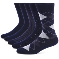 5 Pairs Mens Dress Socks Plus Large Size，High Quality Combed Cotton Crew Socks，Black Cool Argyle Breathable Casual Socks for Men