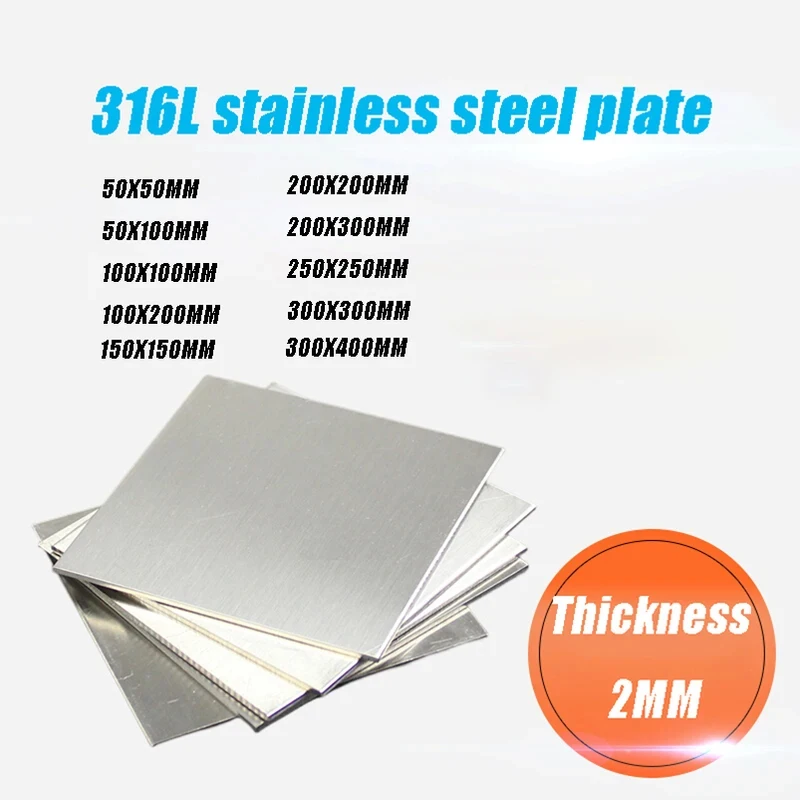 

316L Stainless Steel Square Flat Plate 2mm Thickness Multiple Specification 50x50 To 400x300mm Support Customization