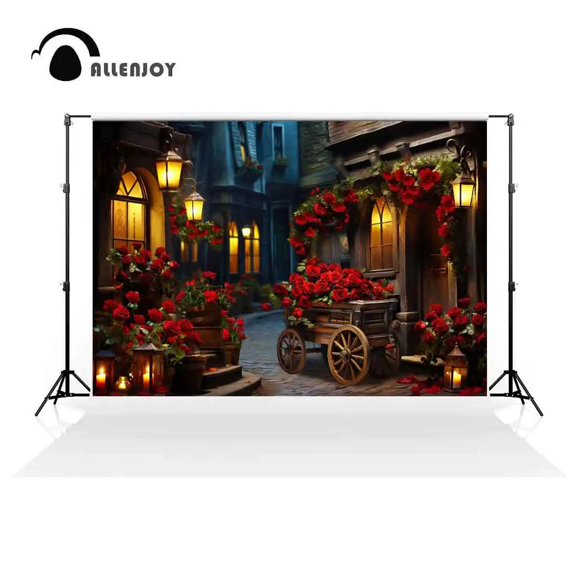 Allenjoy Valentine's Day Rose Cart Street Backdrop