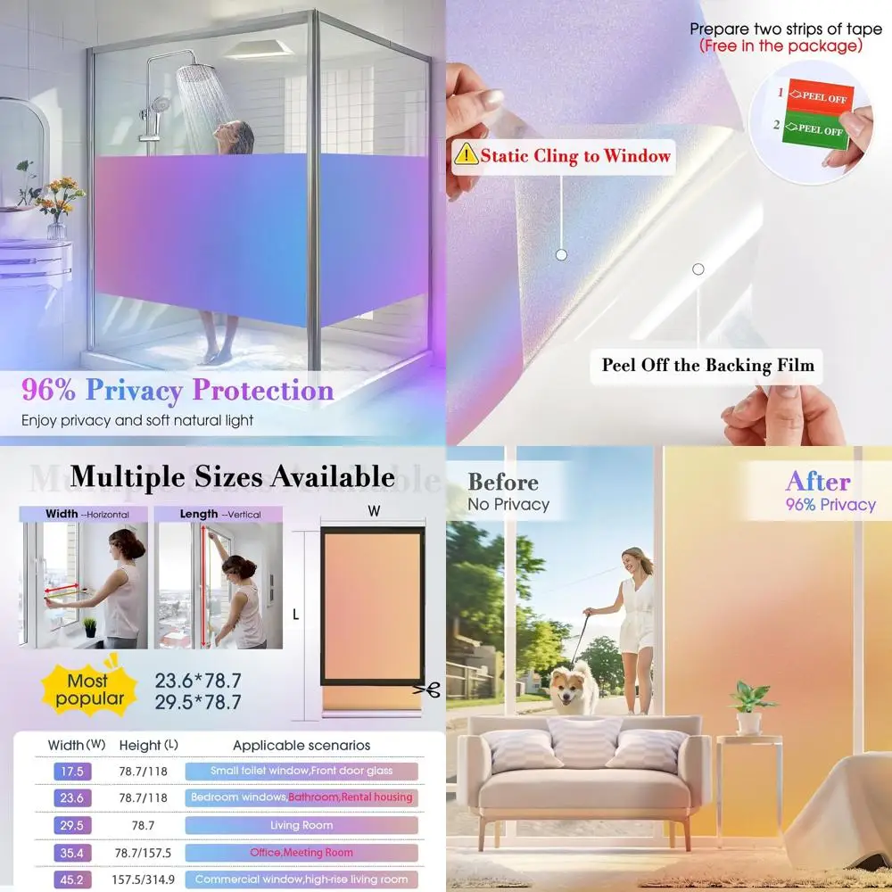 Película Iridiscente Prismática para Ventanas, Decorativa, Estática, con Tinte Arcoíris, 23.6 x 39.37, Opaca, para Privacidad, Control Solar