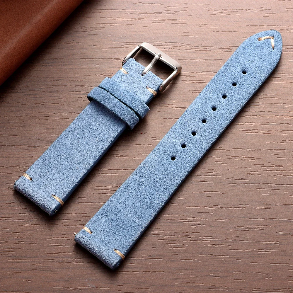Vintage-Uhrenarmband aus Wildleder mit Schnellverschluss, Kalbsleder-Uhrenarmband, 14/16/18/19/20/21/22 mm, Ersatzarmband mit Dornschließe