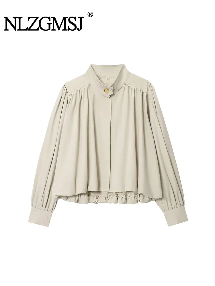 

Nlzgmsj Autumn Casual Wrinkled decoration Jackets Long Sleeve Women Straight Short Coats New Fashion Holiday Coats