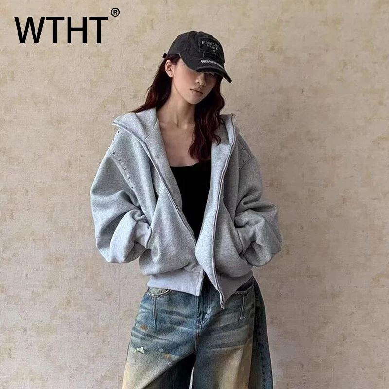 

WTHT Fashion 2025 Autumn Men's Spliced Rivets Contrast Color Coats Trendy Casual Hooded Long Sleeves Jackets Male 2A1762