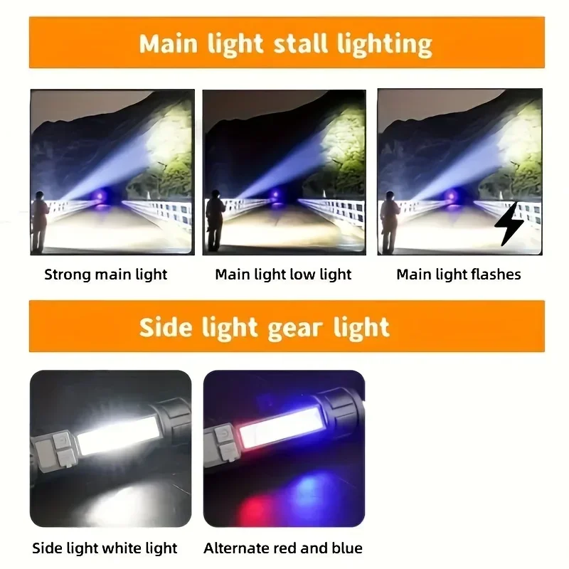 High Power Led Flashlights TYPE-C Rechargeable Camping Torch with Side Light 5 Lighting Modes For Outdoor Camping Adventure