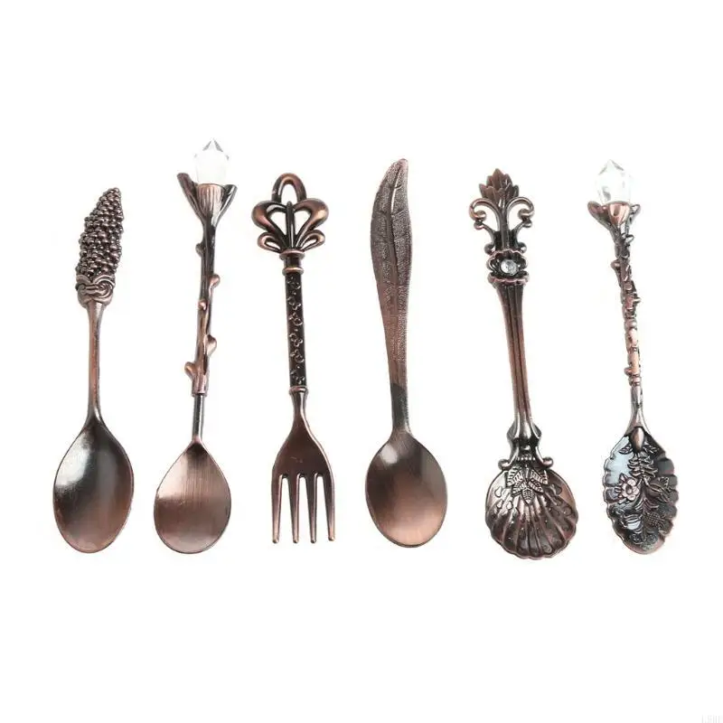 L9BE 6X Vintage Royal Coffee Spoon Fork Ice Cream Dessert Flatware Spoons