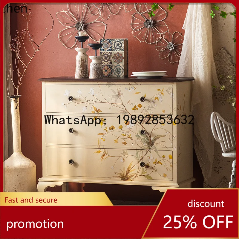 

YFY Vintage Full Hand-painted Bedroom Storage Chest Hotel Lobby Entrance Display Cabinet Living Room Storage Cabinet