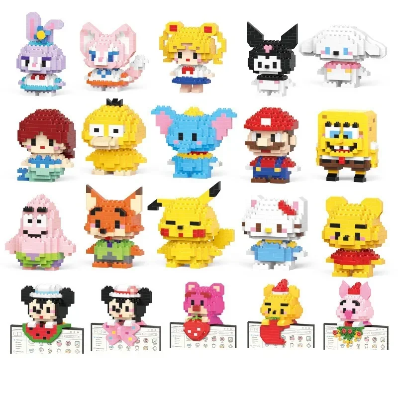 Disney Sanrio Stitzer Mini Block Toy piccola particella personaggio dei cartoni animati modello costruzione assemblaggio giocattolo Puzzle regalo per bambini