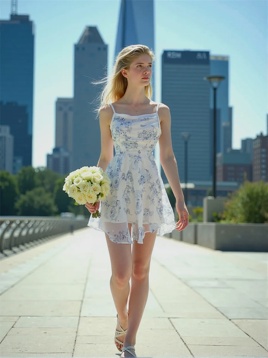 Floral mini chiffon céu azul vestidos das mulheres em camadas babados bolo em camadas plissado artístico feminino doce chique moderno retalhos