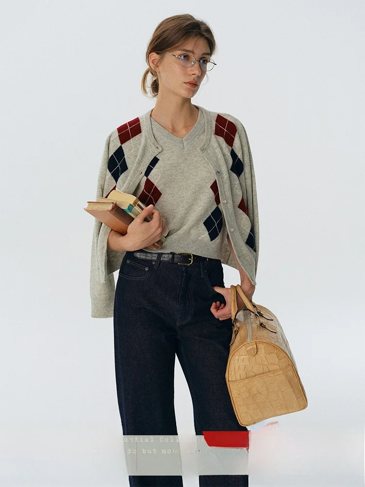 

Открытый кардиган из 00% шерсти, вязаный свободный женский свитер, жилет, комплект из двух предметов, мягкий длинный свеч, круглый дизайн Ne Design