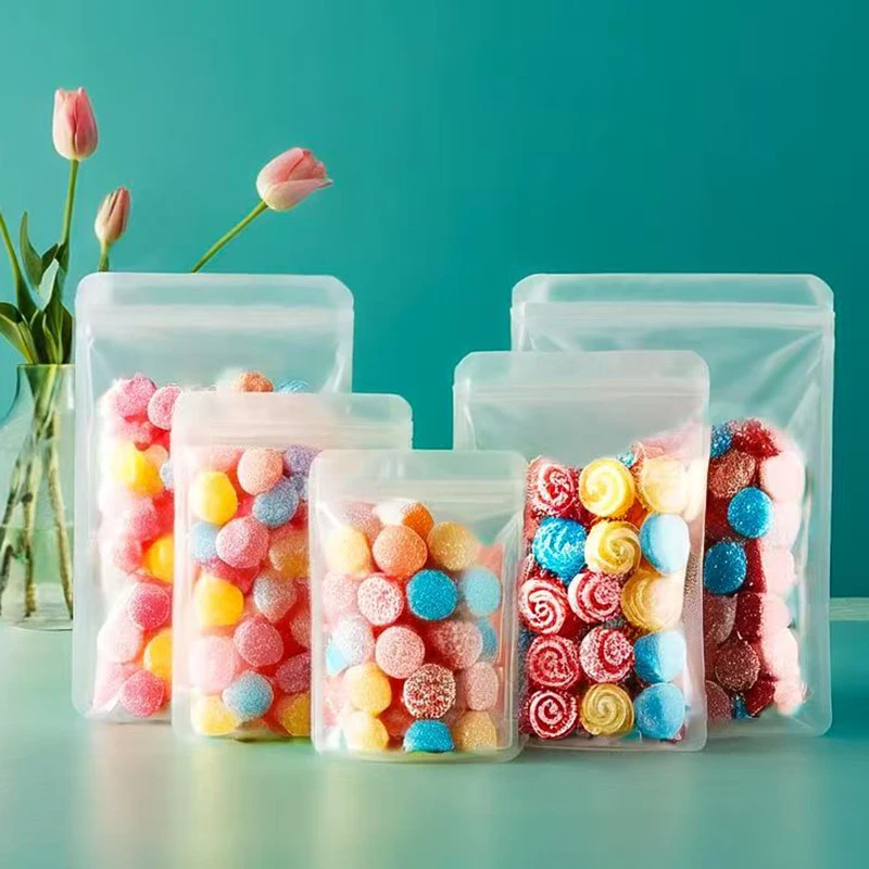 100 шт. плоские матовые матовые пластиковые пакеты с застежкой-молнией, термосвариваемые прозрачные ювелирные изделия, орехи, конфеты, закуски, подарочные упаковочные пакеты