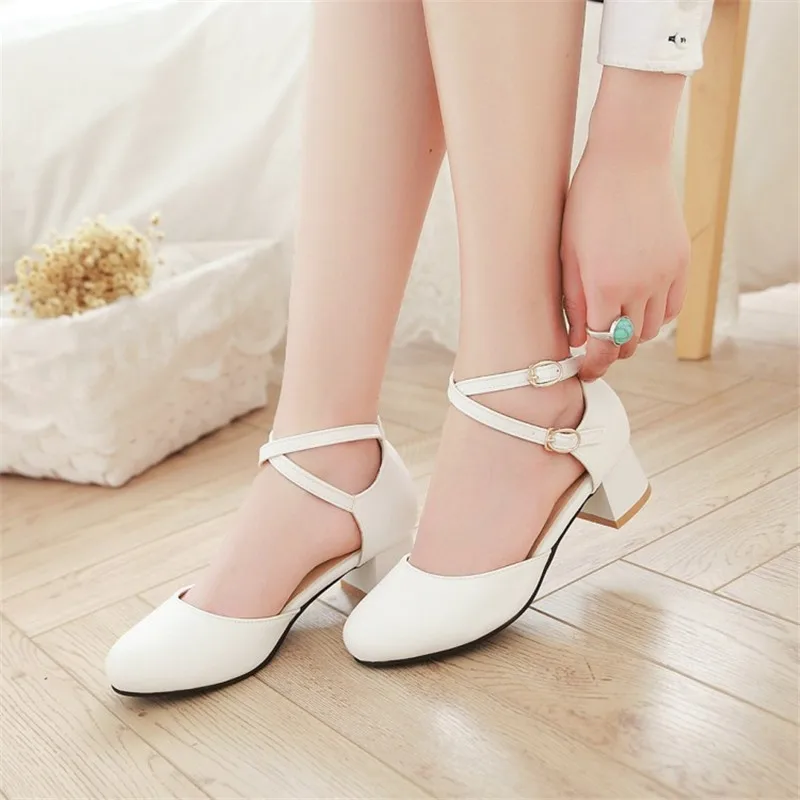 Plus Size 32-43 Girls High Heel Shoes Round Toe Woman Heel Pumps Women\'s Thick Heel Pumps Party Wedding Footwear