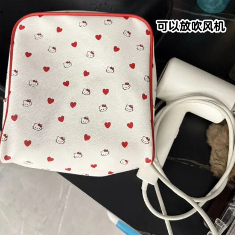 Sanrio Kawaii Anime Hello Kitty Storage Bag Girly Heart Cute Cartoon Large Capacity Pu Leather Makeup Bag Travel Toiletry Bag