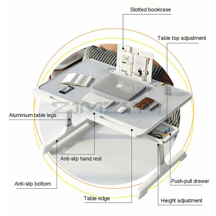 Mesa de estudio para dormitorio, soporte ajustable para ordenador portátil, portátil, ergonómico, para TV, sofá, PC, Notebook, con librería