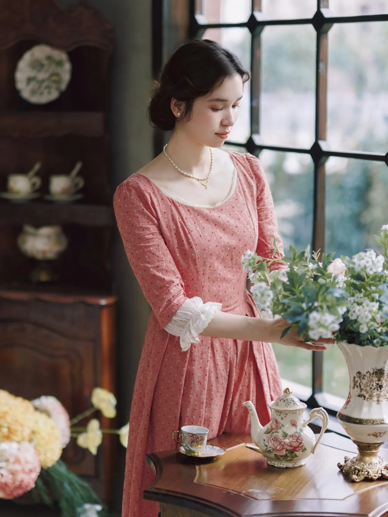 

TIYIHAILEY Cotton Dress Half Sleeve Pink Women Summer Spring Ladies Long Maxi Fashion 2026 New Houndstooth Dresses S-XL O-Neck